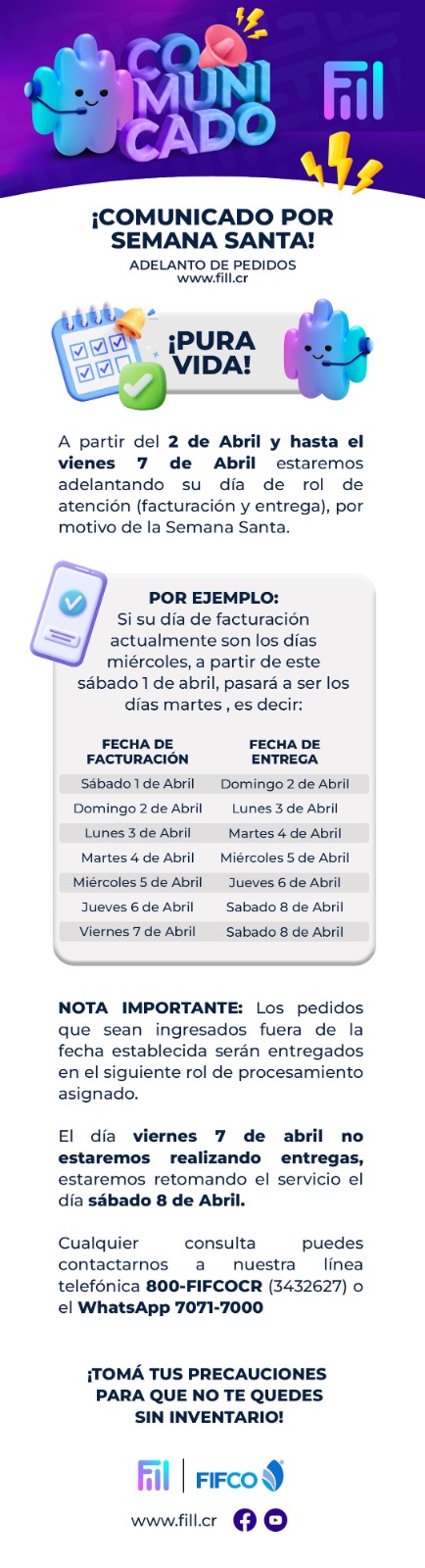 ADELANTO DE PEDIDOS POR SEMANA SANTA
